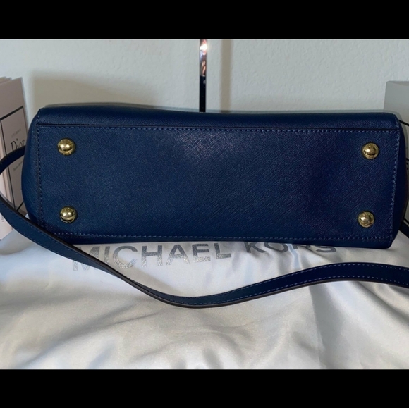 MICHAEL KORS Navy Blue Cynthia Saffiano Leather 2-Way Satchel - Picture 12 of 12